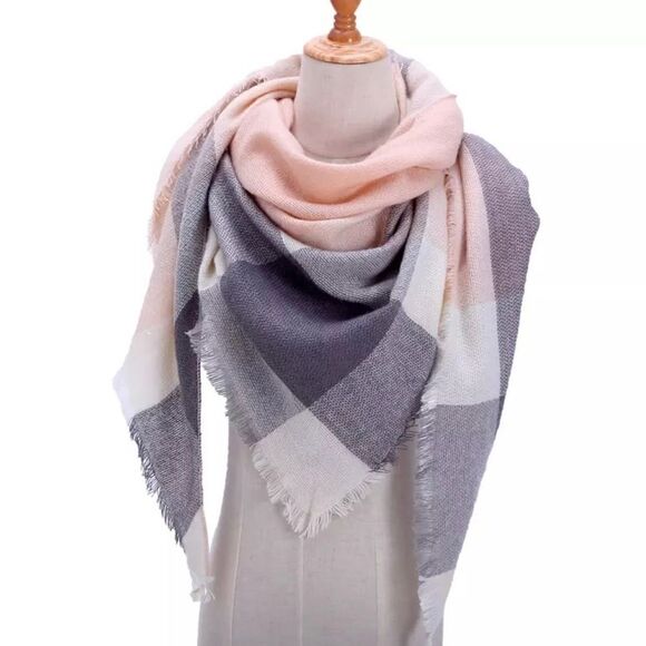 Pink and gray plaid scarf - Picture 1 of 2
